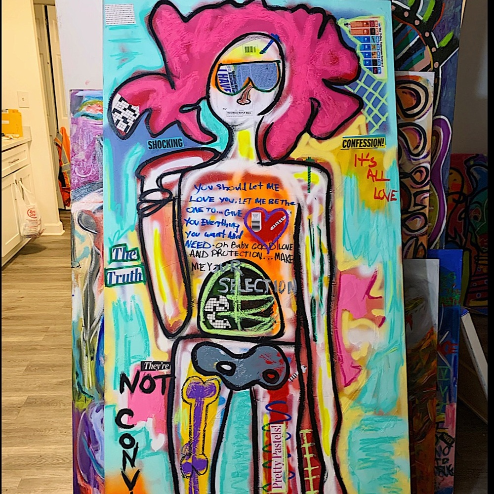 Oil paint,oil sticks ,pastels and oil markers.